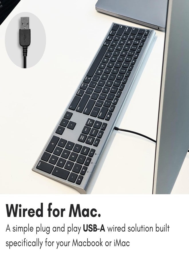 Macally Ultra-Slim USB Wired Computer Keyboard - Works Great as Both a Windows or Wired Mac Keyboard - Compatible Full Size Apple Keyboard with Numeric Keypad for Mac mini, iMac, MacBook - Space Gray - Image 2